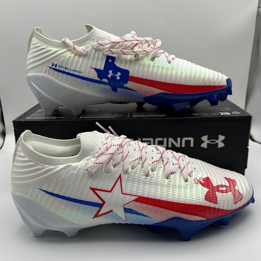 Under Armour Blur Pro TX‎ Football Cleats Mens 12 White Red Blue Texas Edition